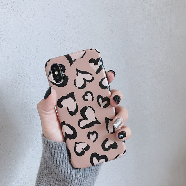 Retro Love Heart Leopard Print Phone Case For iphone X